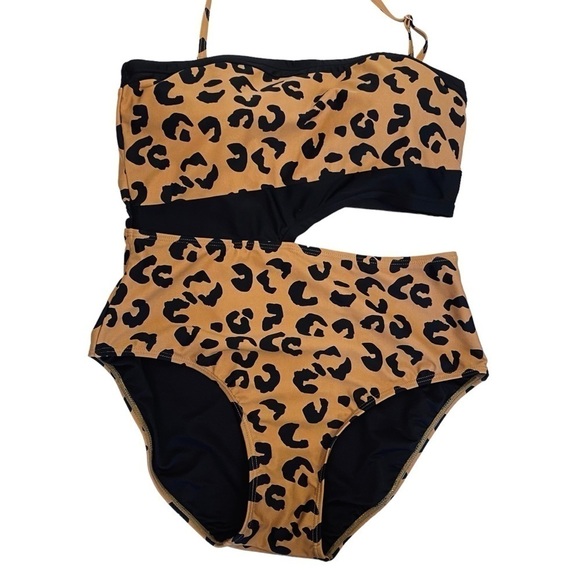 DKNY Cutout Leopard One-Shoulder Swimsuit Size 16 - Picture 2 of 8